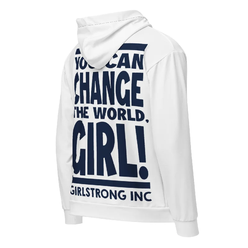 GS GRAPHIX ZIP HOODIE WHITE - YOU CAN CHANGE THE WORLD, GIRL!