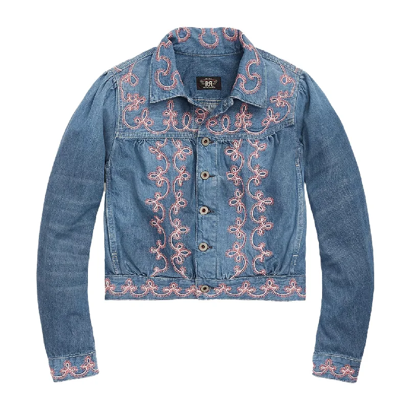 RRL by Ralph Lauren Womens Martine Trucker Jacket Blue / Pink