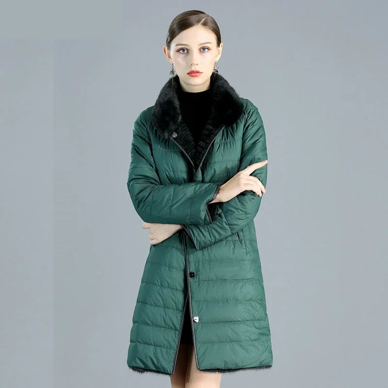 Women's Winter Warm Natural Mink Down Double Side Wear Knitted Jackets