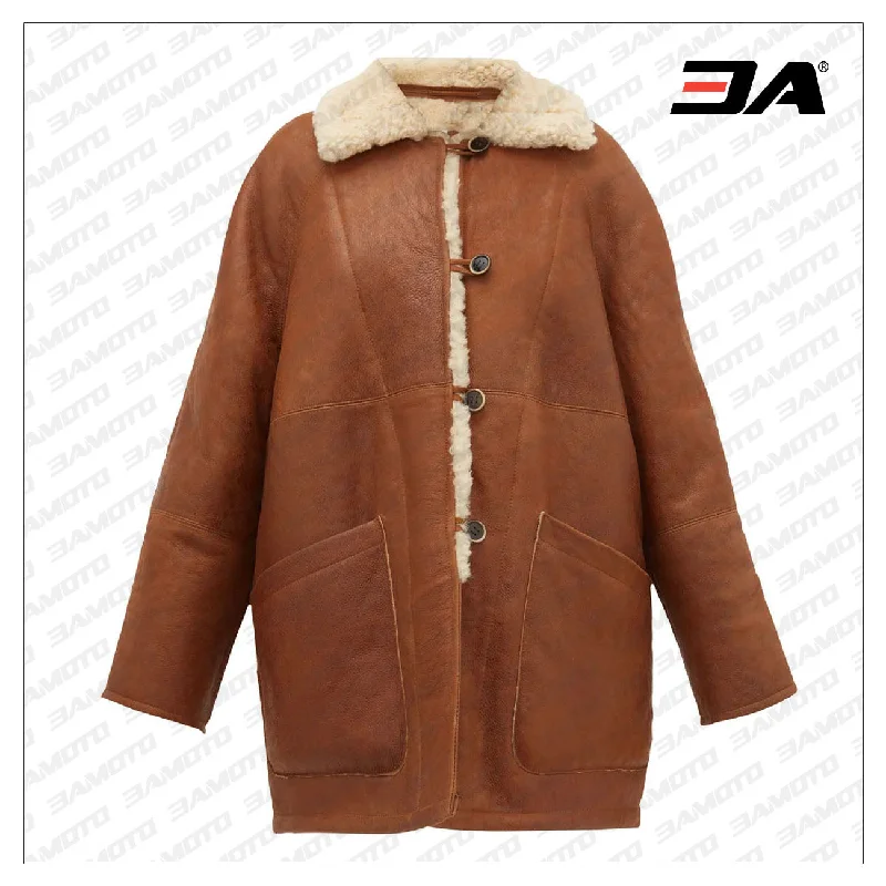 Oversized Tan Brown Shearling Fur Coat