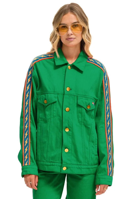 BOLT STRIPE OVERSIZED CONCERT DENIM JACKET - KELLY GREEN