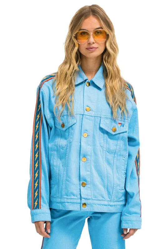 BOLT STRIPE OVERSIZED CONCERT DENIM JACKET - SKY