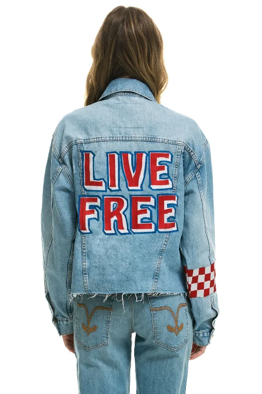 LIVE FREE OVERSIZED CROP DENIM JACKET - SUPER LIGHT