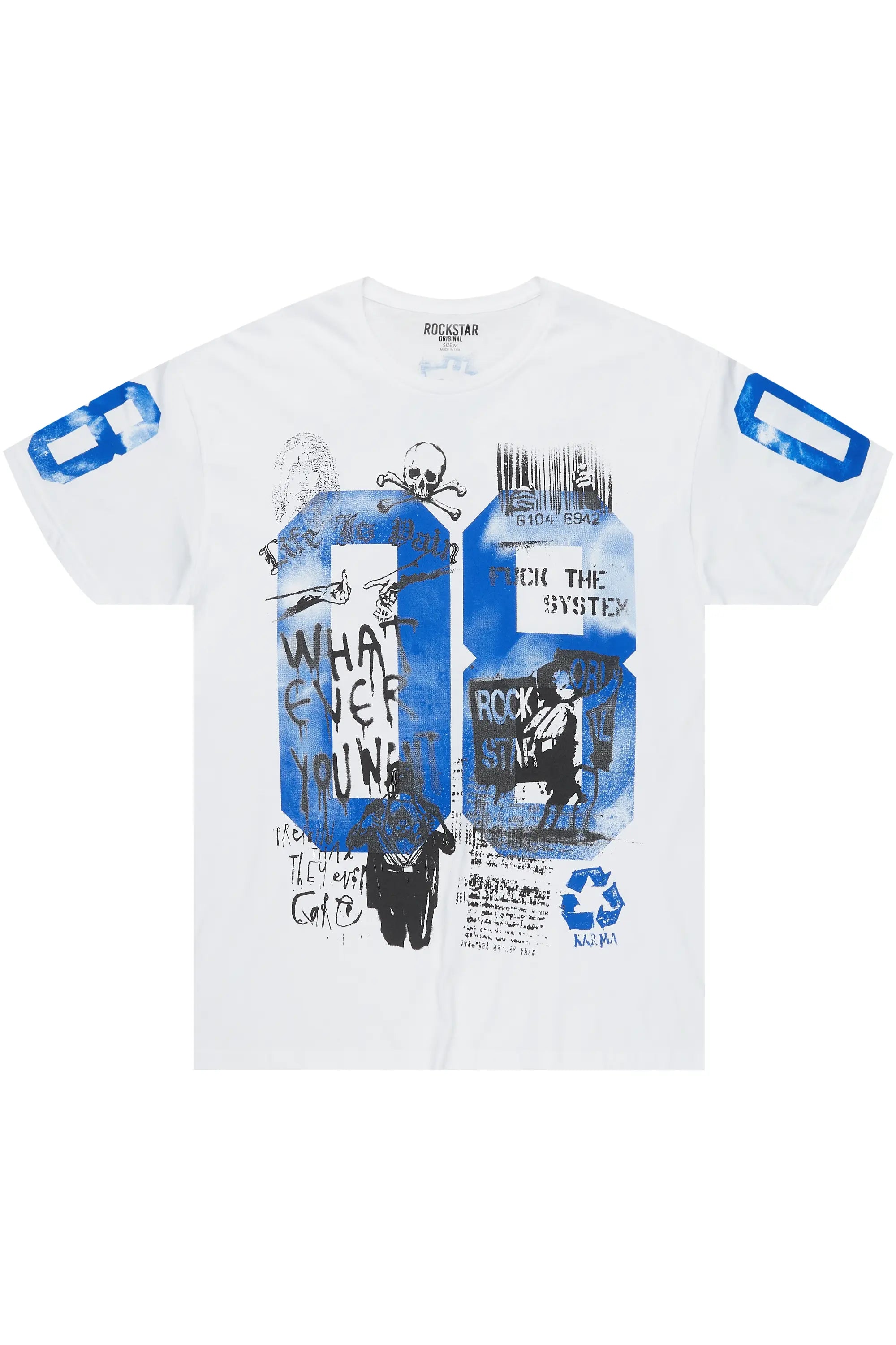 Grill White/Blue Graphic Oversized T-Shirt