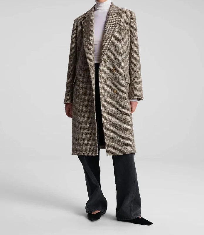 Tanner Oversized Tweed Houndstooth Coat In Cream/brown